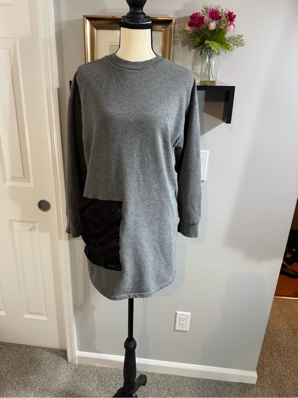 ZARA Gray Knit Dress with Black Pocket Accent